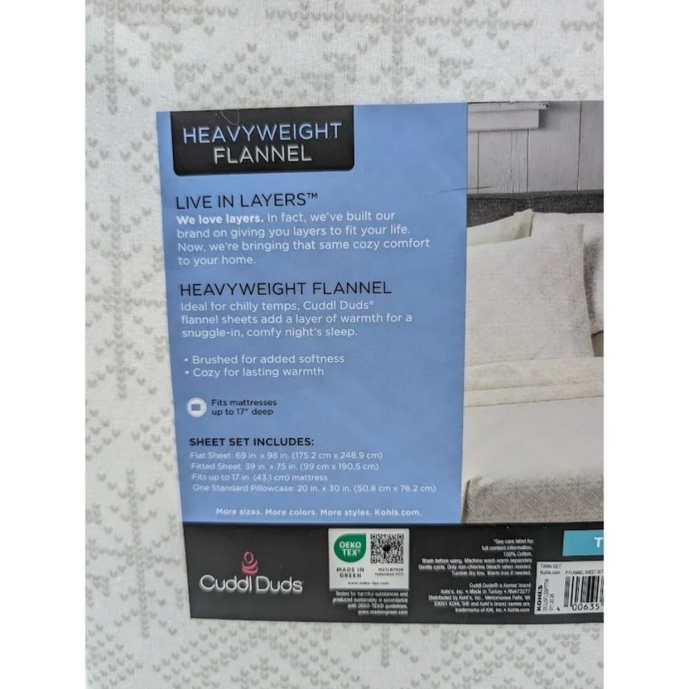 Cuddl Duds Twin‎ Sheet Set Heavyweight Flannel Fair Isle Lodge Farmhouse Winter